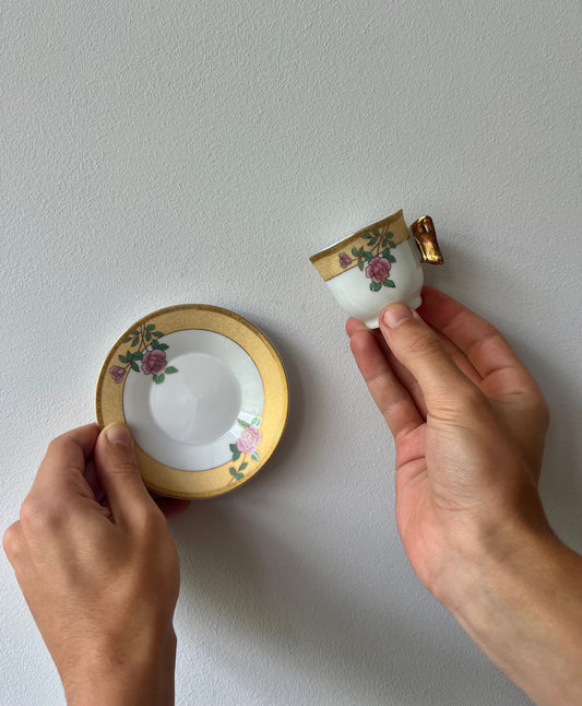 Vintage Espressotasse Gelb Rosa