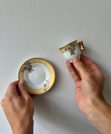 Vintage Floral Espressotasse & Untertasse – Gold & Pink Geschirr