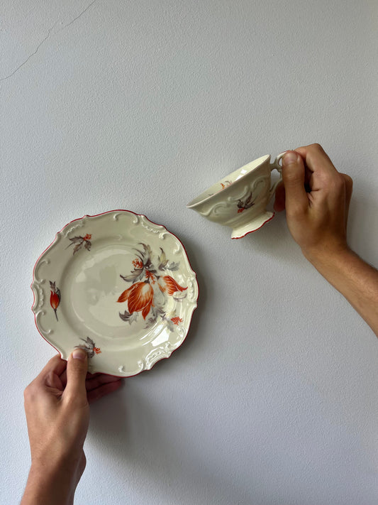 Vintage Geschirr Creme Orange