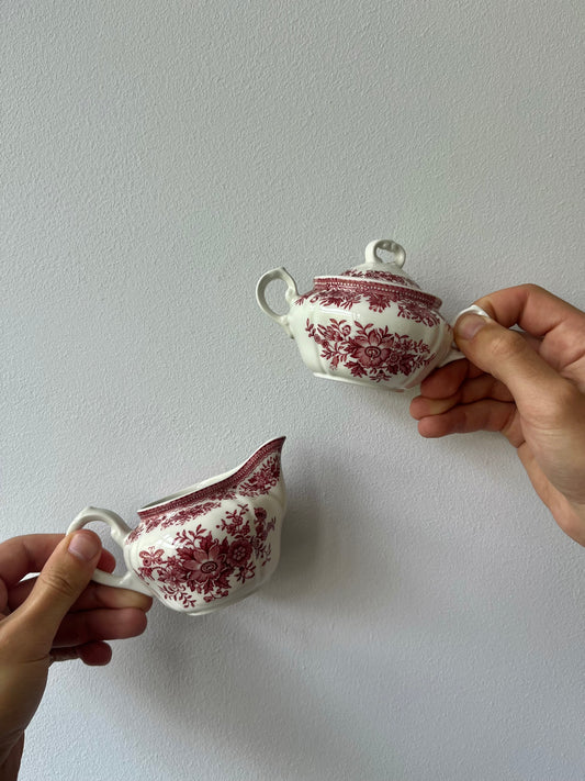 Vintage Milch und Zucker Behälter in Rot